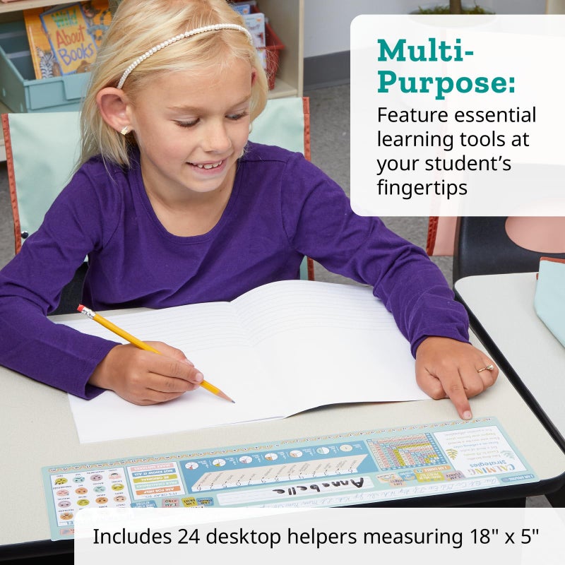 Really Good Stuff 24PK Chalkboard-Style Grades K-2 Self-Adhesive Deluxe Plastic Desktop Reference Nameplate with a Number Line, Alphabet Letters, 2-D and 3-D Shapes, Colors, Left and Right, 120 Grid - Image 4